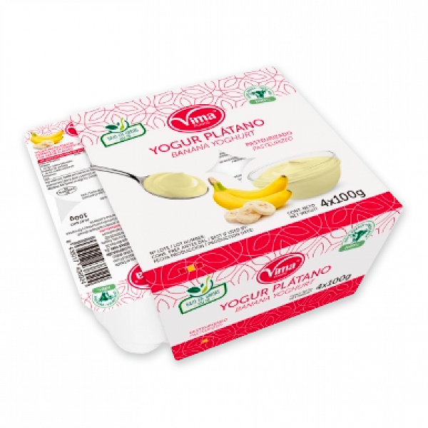 Yogurt Pasteurizado Plátano Vima de vaso 100 gr, Pack 4 Unidades