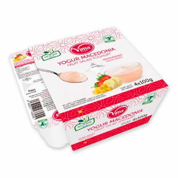 Yogurt Pasteurizado Macedonia Vima de vaso 100 gr, Pack 4 Unidades